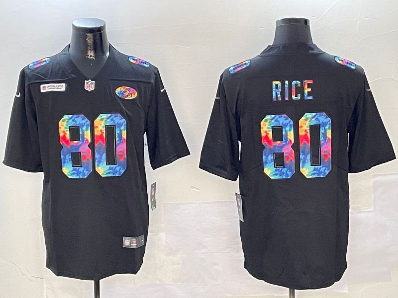 Men San Francisco 49ers #80 Rice Black Rainbow 2024 Nike Limited NFL Jersey style 5->san francisco 49ers->NFL Jersey